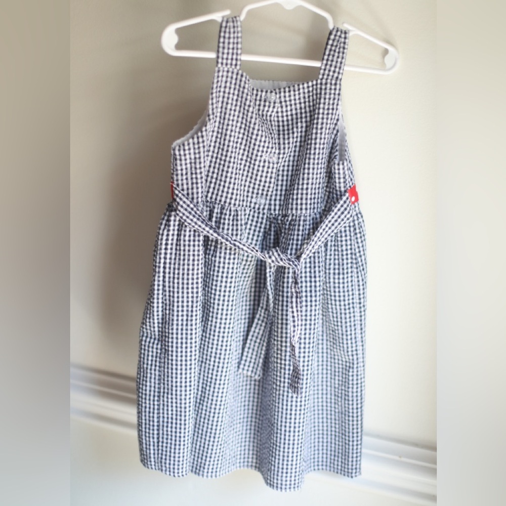 Emily Rose Girls Size 5 Navy Gingham Dress Ladybug Floral Tie Back Garden Party - Picture 4 of 6